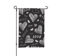 Cœurs écrits à la main, mots d'amour,Drapeau de jardin décoratif double face pour intérieur et extérieur, 30 x 45 cm