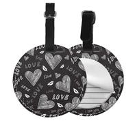 Cœurs écrits à la main, mots d'amour,Étiquettes à bagages en cuir PU, étiquette nominative de voyage résistante, lot de 2