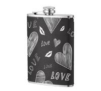 Cœurs écrits à la main, mots d'amour,Flasque de poche plate de 8 oz en acier inoxydable 304, idéale pour les activités de plein air.