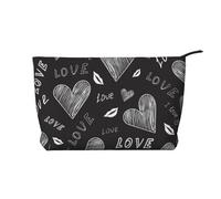 Cœurs écrits à la Main, Mots d'amour,Trousse de Toilette en Velours côtelé, Trousse de Maquillage Portable pour Les Voyages