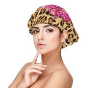 Cœurs roses scintillants et imprimé léopard,Bonnet de nuit en satin pour adulte - Bonnet de nuit élastique pour femme, couvre-cheveux de nuit