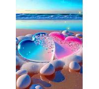 Cœurs Rouges et Bleus sur la Plage - Puzzle en Papier 1000 pièces - Puzzle Classique créatif et éducatif pour Adultes Contre Le Stress 26 x 38 cm