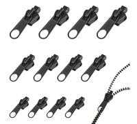 Curseur Fermeture Eclair Clipsable 12pcs, Curseurs de Fermeture Éclair Clipsables, Zip Fermeture Eclair Plusieurs Tailles, Remplacement Instantané pour Veste, Manteau, Valise (Noir)