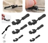 Curseur Fermeture Eclair Clipsable,Kit de réparation de fermeture zippée universelle, tête de vis à dents coulissantes avec 3 tailles différentes, lot de rechange amovible pour couture (6Pcs)