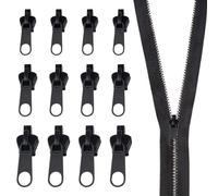 Curseurs de Fermeture Eclair Clipsable Universel 12pcs, Tirette de Fermeture Éclair Remplacement, Détachable Zipper pour Veste, Manteau, Valise, Sac à Dos, Jeans, Accessoires (Noir)