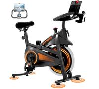 CURSOR FITNESS vélo d'appartement pliable, vélo d'appartement connecté avec mesure de pouls & écran LED, home-trainer pour la maison, siège confortable, jusqu'à 136 kg