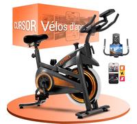 CURSOR FITNESS vélo d'appartement pliable, vélo d'appartement connecté avec mesure de pouls & écran LED, home-trainer pour la maison, siège confortable, jusqu'à 136 kg