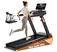 CURSOR Tapis de Course avec Inclinaison Automatique de 20%, 14KM/H Tapis Roulant Pliable avec Console Réglable sur 4 Niveaux, 3,5CV Treadmill Home avec Affichage LED, Stable, Charge Max 180KG