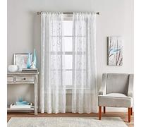 Curtainworks Paire de Rideaux de fenêtre Transparents avec Broderie botanique, Passe-Tringle, 213,4 cm, Blanc