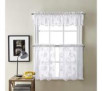 Curtainworks Sibella Paire de Rideaux de Cuisine en Dentelle avec Passe-Tringle, 36, Blanc
