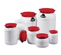 CurTec Tonnelet cylindrique 15,0 l PE blanc avec couvercle rouge sans poignée...