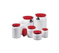 CurTec Tonnelet cylindrique 55,0 l PE blanc avec couvercle rouge avec 2 poign...