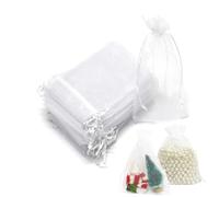 CURTEK CURTEK-OGSXWPBZ1 Lot de 100 petits sacs cadeaux en organza avec cordon de serrage pour Noël, bonbons, mariage, fête d'anniversaire Blanc 15,2 x 20,3 cm
