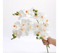 CURTEK Lot de 4 fleurs artificielles Phalaenopsis en latex au toucher réaliste - 45 cm - Bouquets d'orchidée artificielles pour fête de mariage, décoration de jardin - Blanc