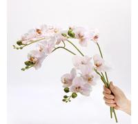 CURTEK Lot de 4 fleurs artificielles Phalaenopsis en latex au toucher réaliste - 45 cm - Pour fête de mariage, décoration de jardin - Rose clair