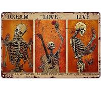 Curteny Décoration murale vintage en métal - Squelettes optimistes - Dream As If You'Ll Live Forever - Peinture murale en fer - Décoration murale nostalgique pour la maison, la cuisine, le pub, le bar