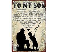 Curteny Panneau en métal « Fishing Father and Son » « To My Son Wherever Your » - Plaque vintage pour maison, restaurant, cuisine, décoration murale - Idée cadeau - 14 x 20 cm