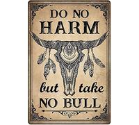 Curteny Plaque décorative vintage en métal avec inscription « Do No Harm but Take No Bull » pour bar, club de musique, décoration murale, 14 x 20 cm