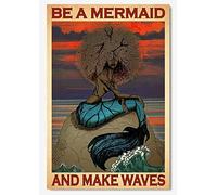 Curteny Plaque décorative vintage en métal avec inscription « Mermaid Be A Mermaid and Make Waves » - 20,3 x 30,5 cm - Bleu océan