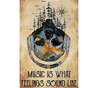 Curteny Plaque décorative vintage en métal avec inscription « Music is What Feelings Sound Like » - Pour maison, cuisine, bar, pub, club, café - 14 x 20 cm
