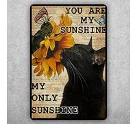 Curteny Plaque décorative vintage en métal avec motif de tournesol et chat noir « You are My Sunshine My Only Sunshine » - Plaque en métal vintage pour bar, club de musique, décoration murale - 14 x