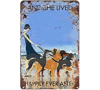 Curteny Plaque en métal rétro avec inscription « And she Lives Happily Ever After », « Girl with Dogs Beach and Dogs », poster vintage en métal pour pub, club, café, bar, décoration murale 14 x 20 cm