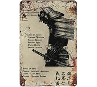 Curteny Plaque en métal vintage Bushido Samourai Art 7 vertus d'un guerrier - Poster mural pour maison, cuisine, bar, pub, club, café - 20,3 x 30,5 cm