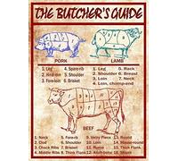 Curteny Plaque en métal vintage décorative en métal « Kitchen Knowledge » The Butcher's Guide - Affiche rétro en métal pour bar, club de musique, cave, décoration murale de 14 x 20 cm