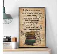 Curteny Plaque en métal vintage « Life is Like a Book », affiche vintage de livre, affiche verticale de lecture de livre, livre Love Books art mural vintage, art mural pour fille de livre, 14 x 20 cm