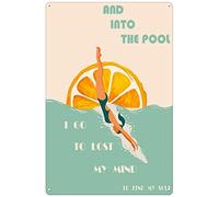 Curteny Plaque murale rétro en métal avec inscription « The Swimming Girl and Into The Pool » - Pour pub, club, restaurant, café, bar - 14 x 20 cm