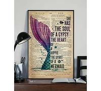 Curteny Plaque murale vintage en métal avec inscription « She Has The Soul of a Gypsy, The Heart of a Hippie and The Spirit of a Mermaid » - Pour maison, cuisine, bar, pub, club, café, magasin - 14 x