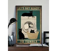 Curteny Plaque rétro en métal avec chat noir « Let's Get Ready to Tumble » - Décoration de maison, bar, boutique, café - 14 x 20 cm