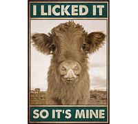 Curteny Plaque vintage en métal avec inscription « Baby Cow - I Licked It, So It's Mine » - Décoration murale pour la maison, la cuisine, le bar, le café - 14 x 20 cm