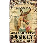 Curteny Plaque vintage en métal avec inscription « Girl Loves Donkey Rose Flower Baby Girl Kids Once Upon A Time » - Pour maison, cuisine, bar, pub, club, café - 14 x 20 cm