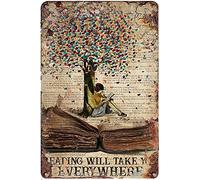 Curteny Plaque vintage en métal avec inscription « Reading Will Take You Everywhere Reading Will Take You Everywhere Reading Girl » - Décoration murale pour maison, cuisine, bar, pub, club, café - 14