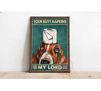 Curteny Poster en métal amusant Basset Hound Your Butt Towels My Lord - Art mural de salle de bain - Décoration de salle de bain - Cadeau pour les amoureux des chiens - Impression de chien