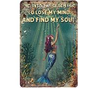 Curteny Poster rétro en métal avec inscription « Mermaid » et « Into The Beach I Go to Lose My Mind and Find My Soul » - Décoration murale rétro - 14 x 20 cm