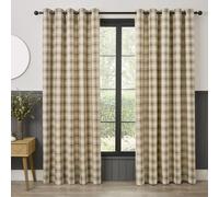 Curtina Everett Rideaux à œillets pour Salon 168 x 229 cm, Naturel, 100% Polyester recy iltrage de la lumière, Tissage Jacquard, Motif à Carreaux
