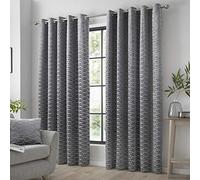 Curtina Kendal Paire de Rideaux à œillets Jacquard, Polyester, Charbon, 46" Width x 72" Drop (117 x 183cm)
