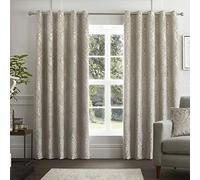Curtina Rideaux à œillets damassés crème en Velours à Motif Peluche Baroque Traditionnel pour Chambre à Coucher/Salon, 117 x 137 cm (l x L)