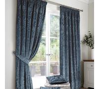 Curtina - Rideaux damassés en Velours Bleu Marine - 168 x 229 cm - 2 embrasses incluses - 2 Panneaux - Tissé en Bleu Marine - Rideaux de Luxe