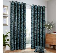 Curtina Rideaux tissés à Motif Floral Bleu Marine - 229 x 229 cm - Œillets avec Fleurs - Rideaux Traditionnels pour Salon et Chambre à Coucher - Jacquard botanique