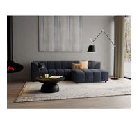 Curtis - canapé d'angle droit 4 places avec accoudoir en tissu texturé - Bleu