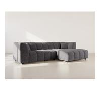 Curtis - canapé d'angle droit 4 places avec accoudoir en tissu texturé - Gris foncé