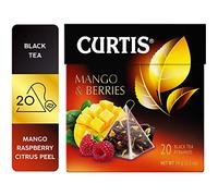 CURTIS TEA, MANGUE & BAIES, THÉ NOIR EN FEUILLES MÉLANGÉ À DES ARÔMES DE MANGUE, DE FRAMBOISE ET D'AGRUMES, 20 PYRAMIDES INDIVIDUELLES EN MAILLE