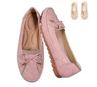 Curvahouse Orthopedic Leather Shoes, Lightweight Anti-Slip Breathable,Dressy Slip-on Bow-Knot Flats Loafers for Women (Pink,32 1/3)