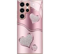 Curve Double Heart Hard Case for Samsung, Double Love Heart Pink Tempered Glass Phone Case for Samsung Galaxy S26, Plus, Ultra (Plus)