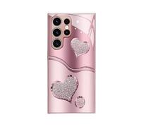 Curve Double Heart Hard Case for Samsung, Sparkling Heart Hard Case for Samsung 21/22/23/24/25/26 Series, Full-Coverage Drop Protection Phones Cases (Pink,S24 FE)