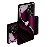 Curve Double Heart Hard Case for Samsung, Sparkling Heart Hard Phone Case for Samsung 26/25/24/23/22/21 Series Full-Coverage Tempered Glass (Purple,S25 Edge)