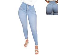 Curve Jeans Butt Lift Slim,Women's Butt Lifting Jeans Trendy Stretch Plus Size,High Waisted Tummy Control Shaping Jeans (Lightblue,S)